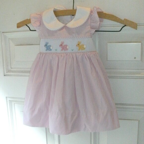Edgehill Collection Other - NWT Edgehill Collection Pink & White Stripes Smocked Embroidered Bunny Dress 3m